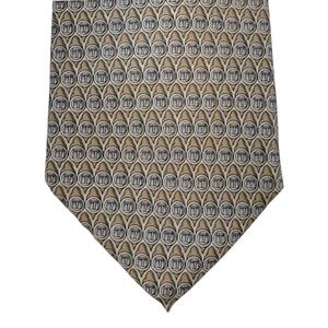 Stonehenge 100% Silk‎ Hand Made Neck Tie Gold Green Grey Abstract Print